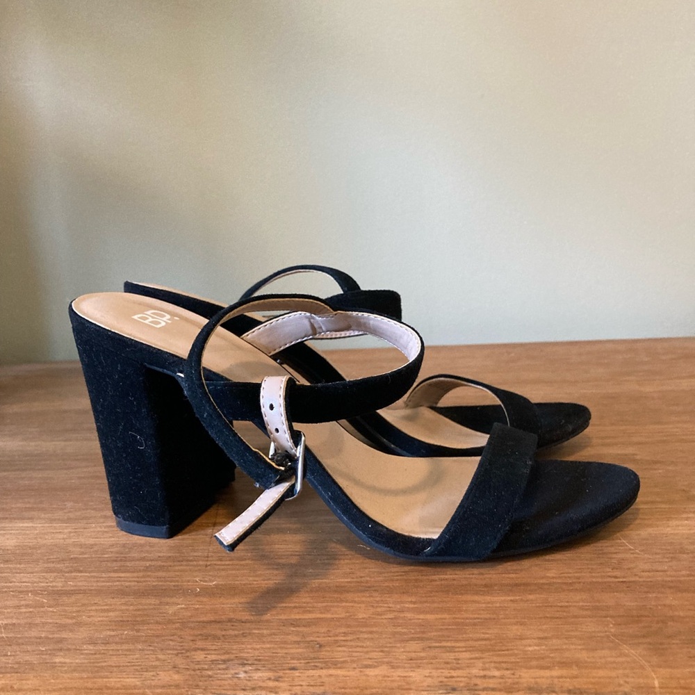 BP Black Suede Block Heel Sandals